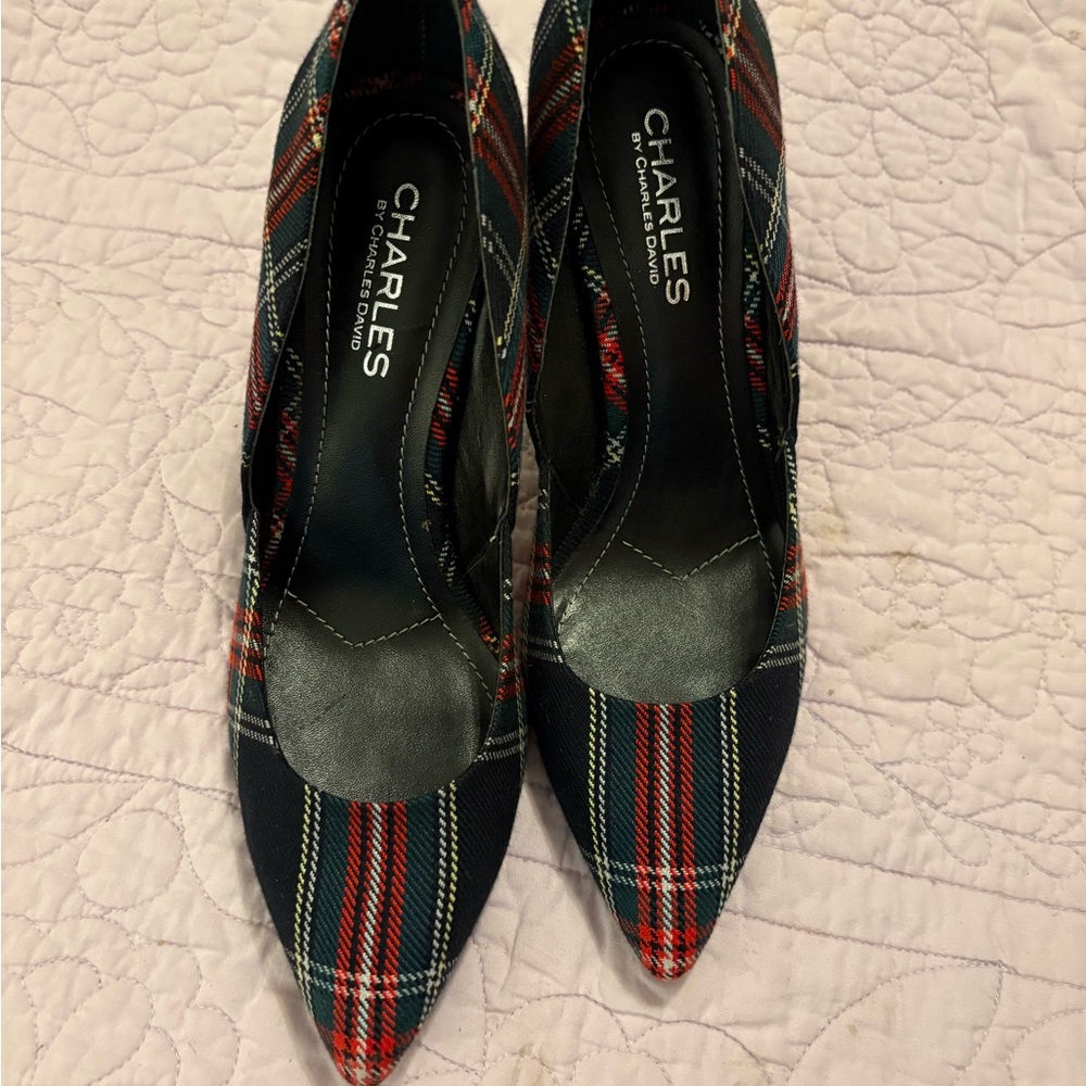 Charlies Plaid Heels - Red and Navy